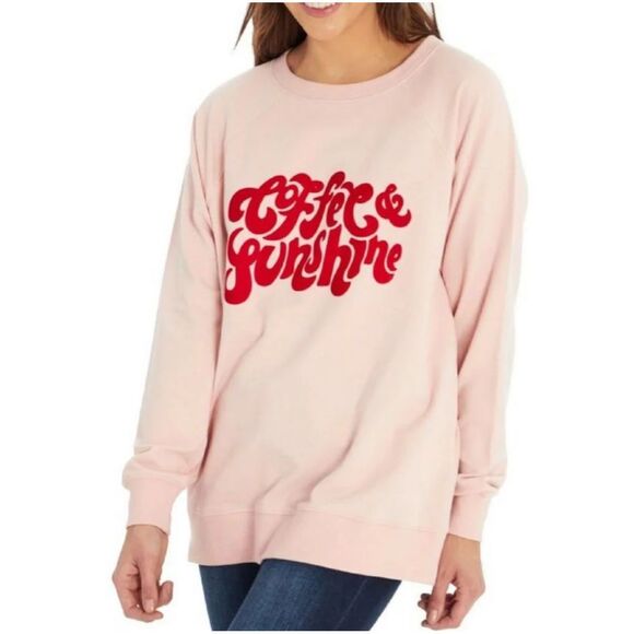 WILDFOX Sweatshirt Women's Small Pink Coffee And Sunshine Graphic Statement - Picture 1 of 14